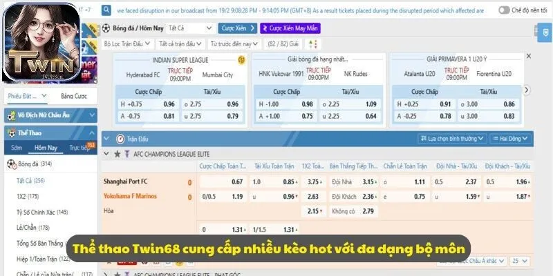 Thể thao Twin68 cung cấp nhiều kèo hot với đa dạng bộ môn